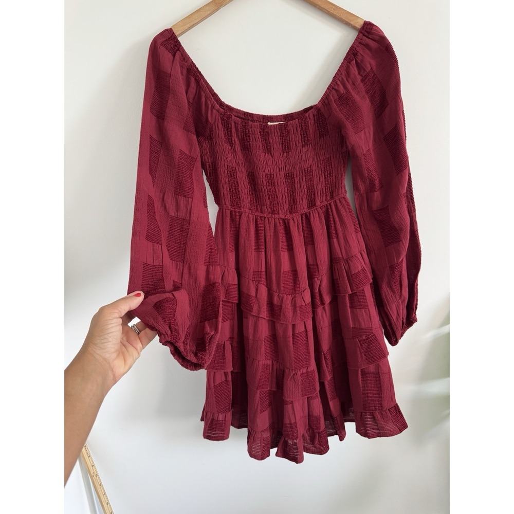 Altar'd State Dress Womens Burgundy Lined Long Sleeve S - Picture 3 of 10